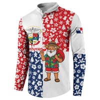 Panama Christmas Button Sweatshirt with Tropical Santa National Coat of Arms and Festive Pattern Design - Wonder Print Shop