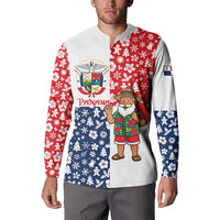 Panama Christmas Button Sweatshirt with Tropical Santa National Coat of Arms and Festive Pattern Design - Wonder Print Shop
