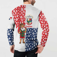 Panama Christmas Button Sweatshirt with Tropical Santa National Coat of Arms and Festive Pattern Design - Wonder Print Shop