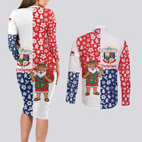 Panama Christmas Couples Matching Long Sleeve Bodycon Dress and Long Sleeve Button Shirt with Tropical Santa National Coat of Arms and Festive Pattern Design - Wonder Print Shop