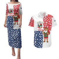 Panama Christmas Couples Matching Puletasi and Hawaiian Shirt with Tropical Santa National Coat of Arms and Festive Pattern Design - Wonder Print Shop