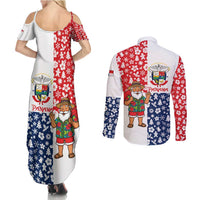 Panama Christmas Couples Matching Summer Maxi Dress and Long Sleeve Button Shirt with Tropical Santa National Coat of Arms and Festive Pattern Design - Wonder Print Shop