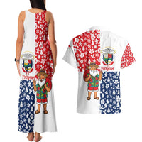 Panama Christmas Couples Matching Tank Maxi Dress and Hawaiian Shirt with Tropical Santa National Coat of Arms and Festive Pattern Design - Wonder Print Shop