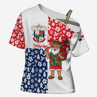 Panama Christmas Cross Shoulder Shirt with Tropical Santa National Coat of Arms and Festive Pattern Design - Wonder Print Shop