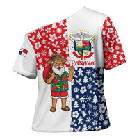 Panama Christmas Cross Shoulder Shirt with Tropical Santa National Coat of Arms and Festive Pattern Design - Wonder Print Shop