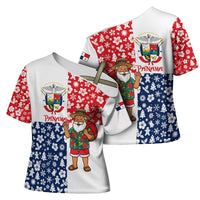 Panama Christmas Cross Shoulder Shirt with Tropical Santa National Coat of Arms and Festive Pattern Design - Wonder Print Shop