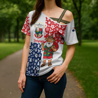 Panama Christmas Cross Shoulder Shirt with Tropical Santa National Coat of Arms and Festive Pattern Design - Wonder Print Shop