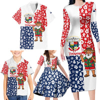 Panama Christmas Family Matching Long Sleeve Bodycon Dress and Hawaiian Shirt with Tropical Santa National Coat of Arms and Festive Pattern Design - Wonder Print Shop