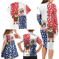 Panama Christmas Family Matching Long Sleeve Bodycon Dress and Hawaiian Shirt with Tropical Santa National Coat of Arms and Festive Pattern Design - Wonder Print Shop