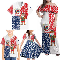 Panama Christmas Family Matching Off Shoulder Maxi Dress and Hawaiian Shirt with Tropical Santa National Coat of Arms and Festive Pattern Design - Wonder Print Shop