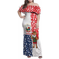 Panama Christmas Family Matching Off Shoulder Maxi Dress and Hawaiian Shirt with Tropical Santa National Coat of Arms and Festive Pattern Design - Wonder Print Shop