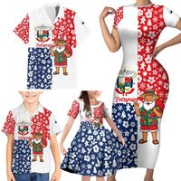Panama Christmas Family Matching Short Sleeve Bodycon Dress and Hawaiian Shirt with Tropical Santa National Coat of Arms and Festive Pattern Design - Wonder Print Shop