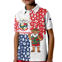 Panama Christmas Kid Polo Shirt with Tropical Santa National Coat of Arms and Festive Pattern Design - Wonder Print Shop