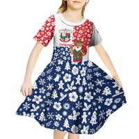 Panama Christmas Kid Short Sleeve Dress with Tropical Santa National Coat of Arms and Festive Pattern Design - Wonder Print Shop