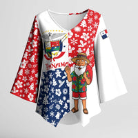 Panama Christmas Kimono Sleeve Blouse with Tropical Santa National Coat of Arms and Festive Pattern Design - Wonder Print Shop