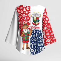 Panama Christmas Kimono Sleeve Blouse with Tropical Santa National Coat of Arms and Festive Pattern Design - Wonder Print Shop