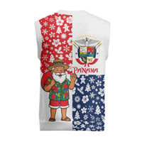 Panama Christmas Knitted V-Neck Vest with Tropical Santa National Coat of Arms and Festive Pattern Design - Wonder Print Shop