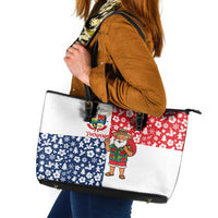 Panama Christmas Leather Tote Bag with Tropical Santa National Coat of Arms and Festive Pattern Design - Wonder Print Shop