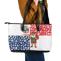 Panama Christmas Leather Tote Bag with Tropical Santa National Coat of Arms and Festive Pattern Design - Wonder Print Shop