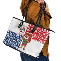 Panama Christmas Leather Tote Bag with Tropical Santa National Coat of Arms and Festive Pattern Design - Wonder Print Shop