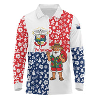 Panama Christmas Long Sleeve Polo Shirt with Tropical Santa National Coat of Arms and Festive Pattern Design - Wonder Print Shop