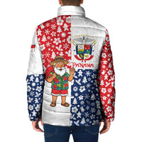 Panama Christmas Padded Jacket with Tropical Santa National Coat of Arms and Festive Pattern Design - Wonder Print Shop