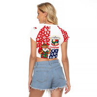Panama Christmas Raglan Cropped T Shirt with Tropical Santa National Coat of Arms and Festive Pattern Design - Wonder Print Shop