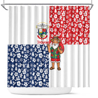 Panama Christmas Shower Curtain with Tropical Santa National Coat of Arms and Festive Pattern Design - Wonder Print Shop