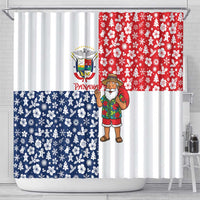 Panama Christmas Shower Curtain with Tropical Santa National Coat of Arms and Festive Pattern Design - Wonder Print Shop