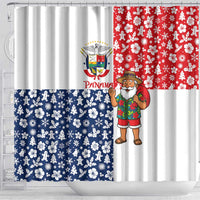 Panama Christmas Shower Curtain with Tropical Santa National Coat of Arms and Festive Pattern Design - Wonder Print Shop