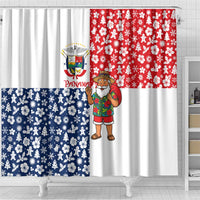 Panama Christmas Shower Curtain with Tropical Santa National Coat of Arms and Festive Pattern Design - Wonder Print Shop