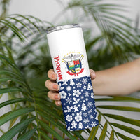 Panama Christmas Skinny Tumbler with Tropical Santa National Coat of Arms and Festive Pattern Design - Wonder Print Shop