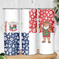 Panama Christmas Skinny Tumbler with Tropical Santa National Coat of Arms and Festive Pattern Design - Wonder Print Shop