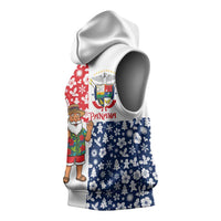 Panama Christmas Sleeveless Hoodie with Tropical Santa National Coat of Arms and Festive Pattern Design - Wonder Print Shop