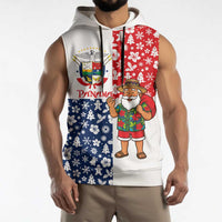 Panama Christmas Sleeveless Hoodie with Tropical Santa National Coat of Arms and Festive Pattern Design - Wonder Print Shop