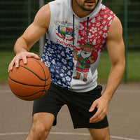 Panama Christmas Sleeveless Hoodie with Tropical Santa National Coat of Arms and Festive Pattern Design - Wonder Print Shop