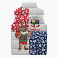 Panama Christmas Sleeveless Puffer Jacket with Tropical Santa National Coat of Arms and Festive Pattern Design - Wonder Print Shop