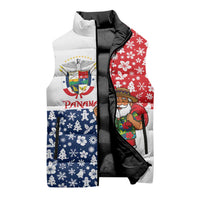 Panama Christmas Sleeveless Puffer Jacket with Tropical Santa National Coat of Arms and Festive Pattern Design - Wonder Print Shop