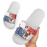Panama Christmas Slide Sandals with Tropical Santa National Coat of Arms and Festive Pattern Design - Wonder Print Shop