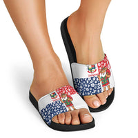 Panama Christmas Slide Sandals with Tropical Santa National Coat of Arms and Festive Pattern Design - Wonder Print Shop