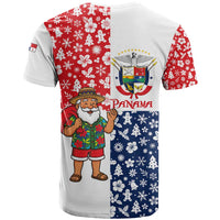 Panama Christmas T Shirt with Tropical Santa National Coat of Arms and Festive Pattern Design - Wonder Print Shop