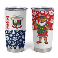 Panama Christmas Tumbler Cup with Tropical Santa National Coat of Arms and Festive Pattern Design - Wonder Print Shop