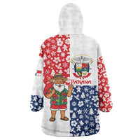 Panama Christmas Wearable Blanket Hoodie with Tropical Santa National Coat of Arms and Festive Pattern Design - Wonder Print Shop