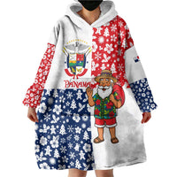 Panama Christmas Wearable Blanket Hoodie with Tropical Santa National Coat of Arms and Festive Pattern Design - Wonder Print Shop
