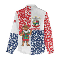 Panama Christmas Women Casual Shirt with Tropical Santa National Coat of Arms and Festive Pattern Design - Wonder Print Shop