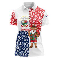 Panama Christmas Women Polo Shirt with Tropical Santa National Coat of Arms and Festive Pattern Design - Wonder Print Shop