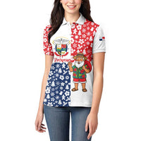 Panama Christmas Women Polo Shirt with Tropical Santa National Coat of Arms and Festive Pattern Design - Wonder Print Shop