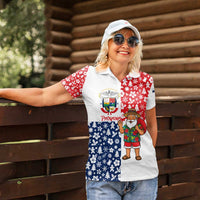 Panama Christmas Women Polo Shirt with Tropical Santa National Coat of Arms and Festive Pattern Design - Wonder Print Shop