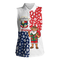 Panama Christmas Women Sleeveless Polo Shirt with Tropical Santa National Coat of Arms and Festive Pattern Design - Wonder Print Shop