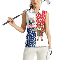 Panama Christmas Women Sleeveless Polo Shirt with Tropical Santa National Coat of Arms and Festive Pattern Design - Wonder Print Shop